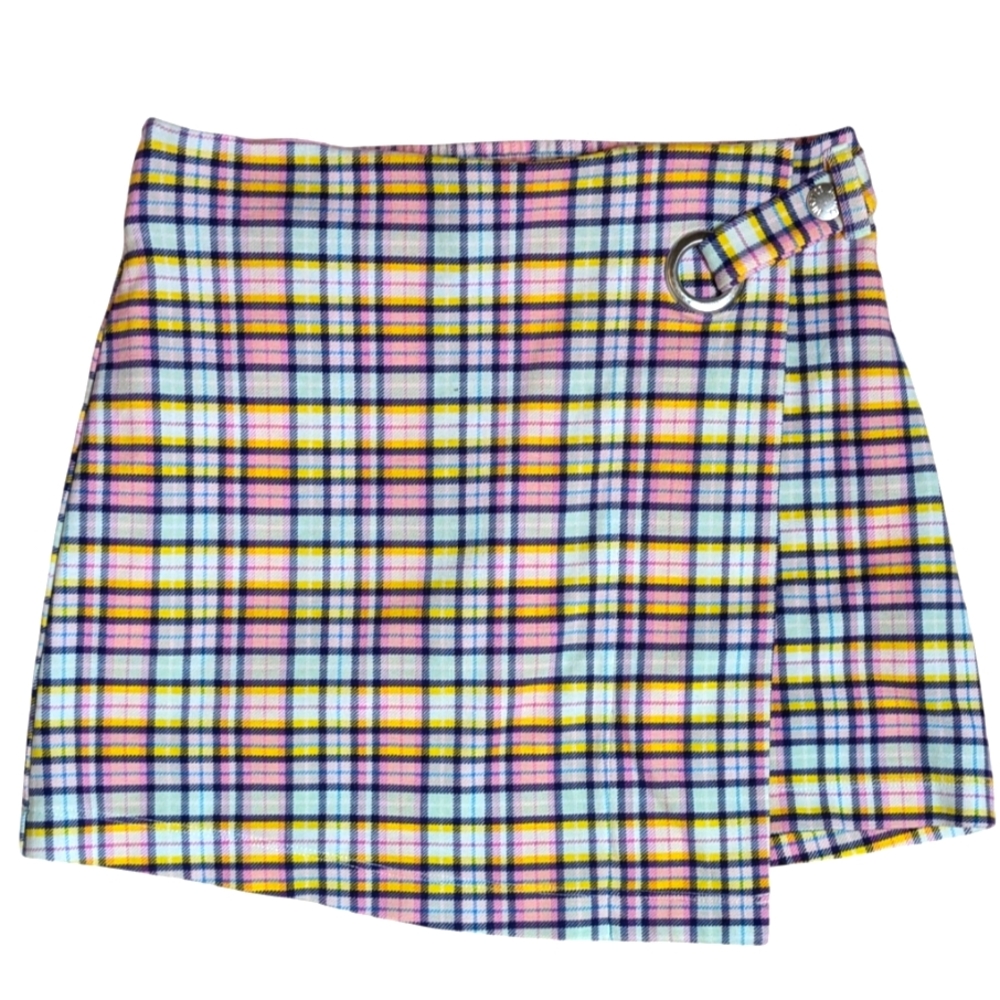 Justice pink yellow blue plaid skort 12